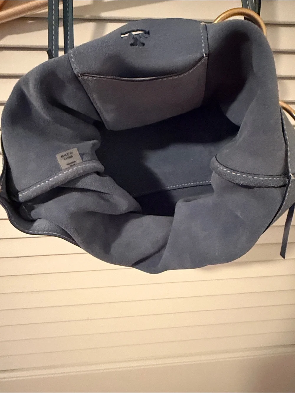 Tory Burch Farrah Light Blue Suede Hobo bag with Gold Ring Hardware